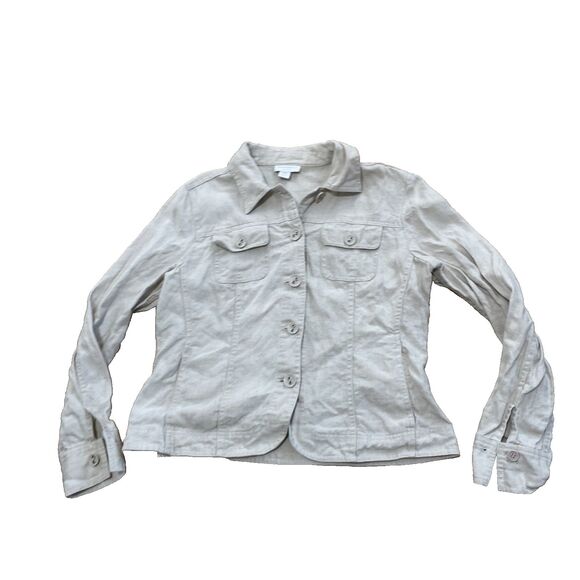 Charter Club Petite 100% Linen Shacket Womens PM M Shirt Jacket Beige Grunge* - Picture 1 of 16